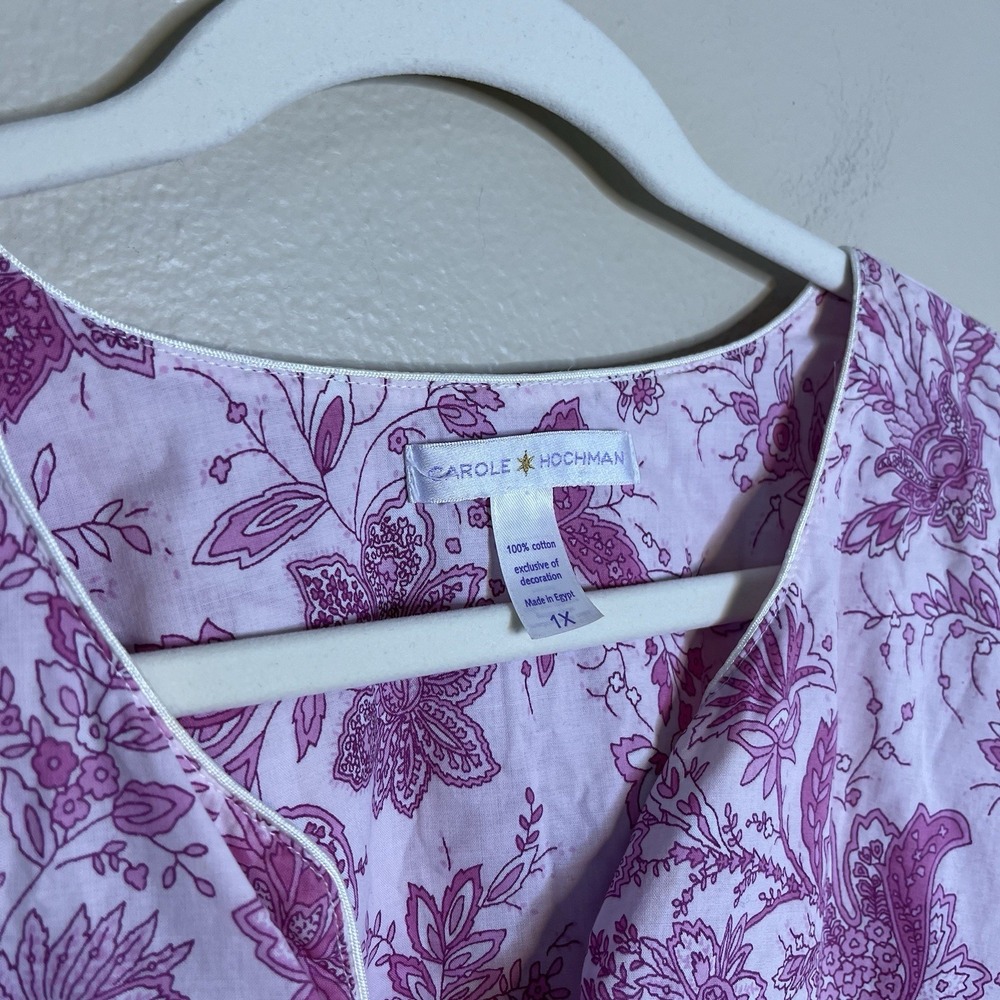 Carol Hochman Nightgown Pj Dress 100 Cotton Floral Pink Long Sleeve Preppy 1X XL - Picture 4 of 12
